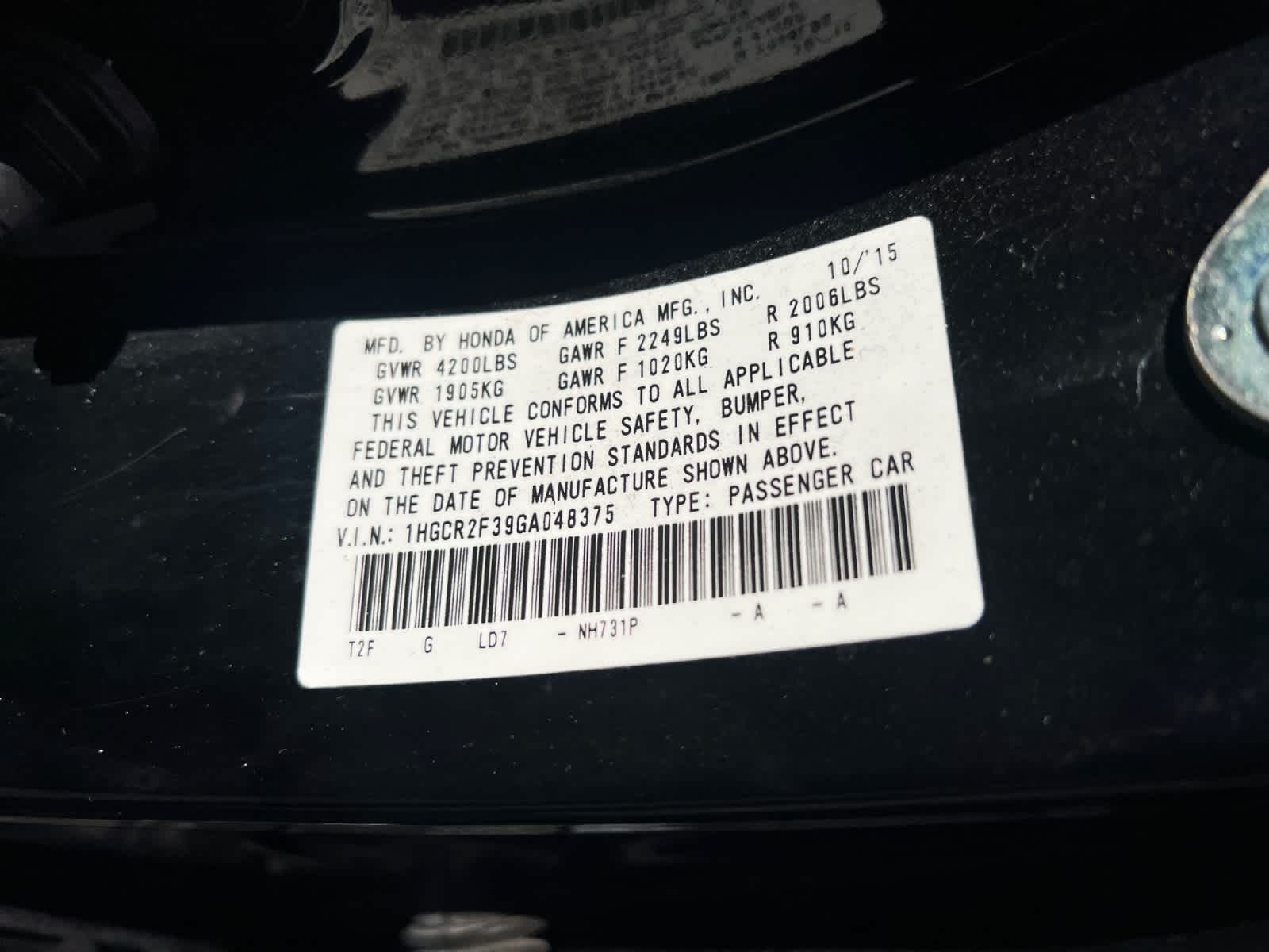 2016 Honda Accord Sedan LX CVT PZEV