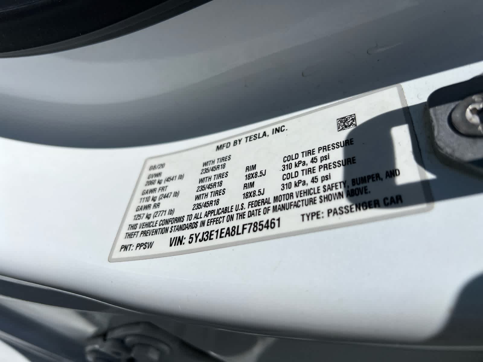 2020 Tesla Model 3 Standard Range Plus RWD