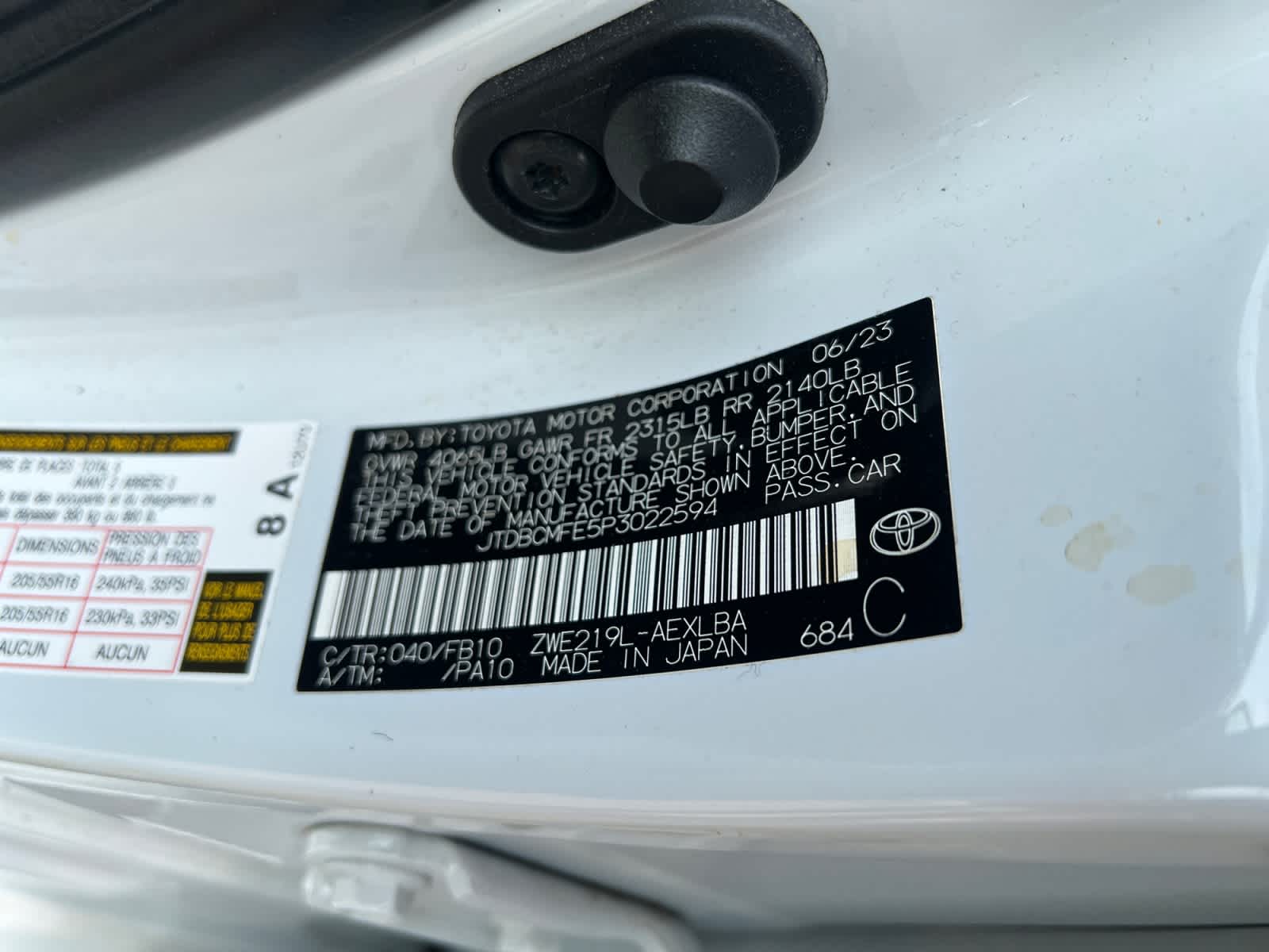2023 Toyota Corolla Hybrid LE FWD (Natl)