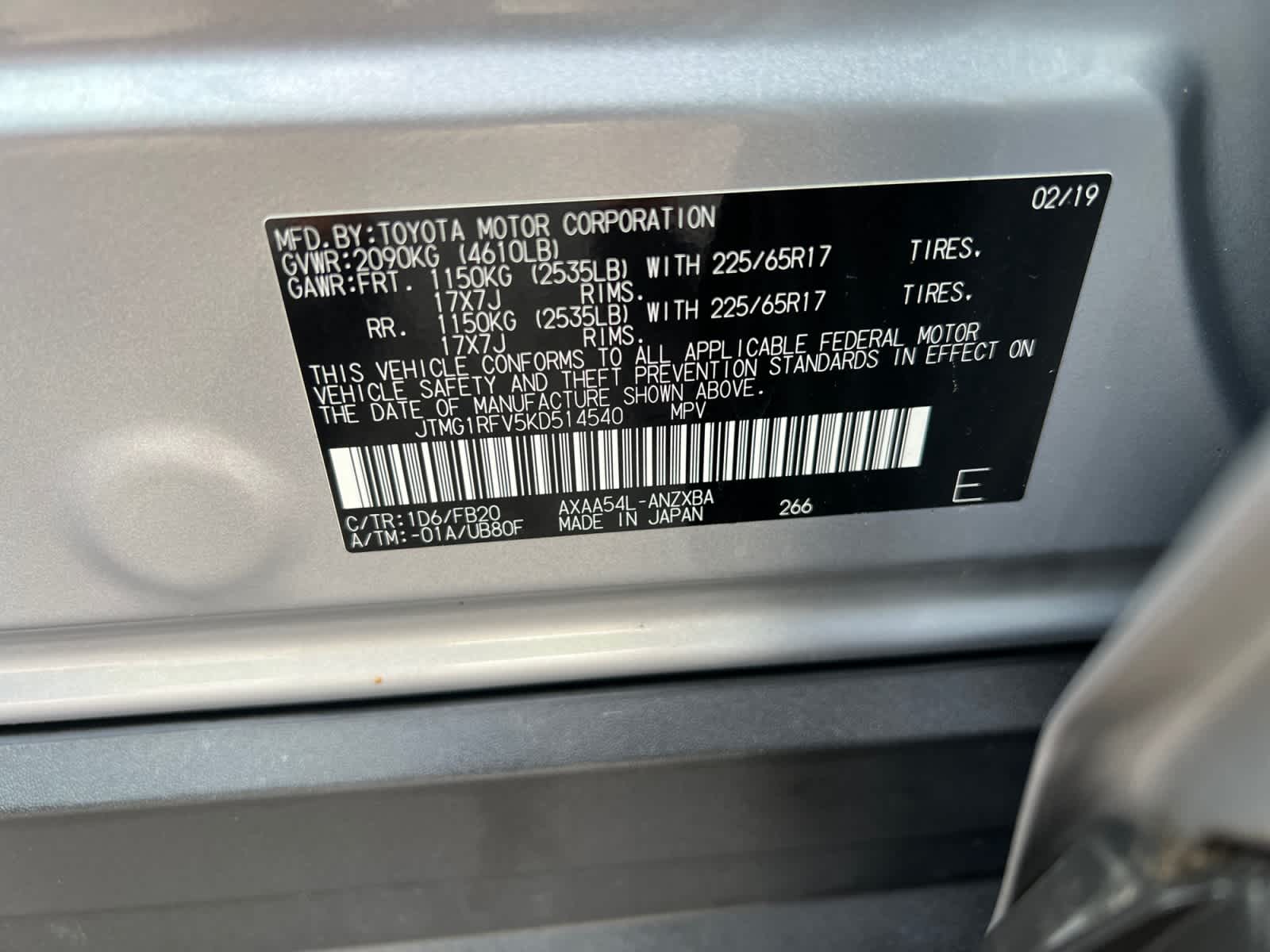 2019 Toyota RAV4 LE AWD (Natl)