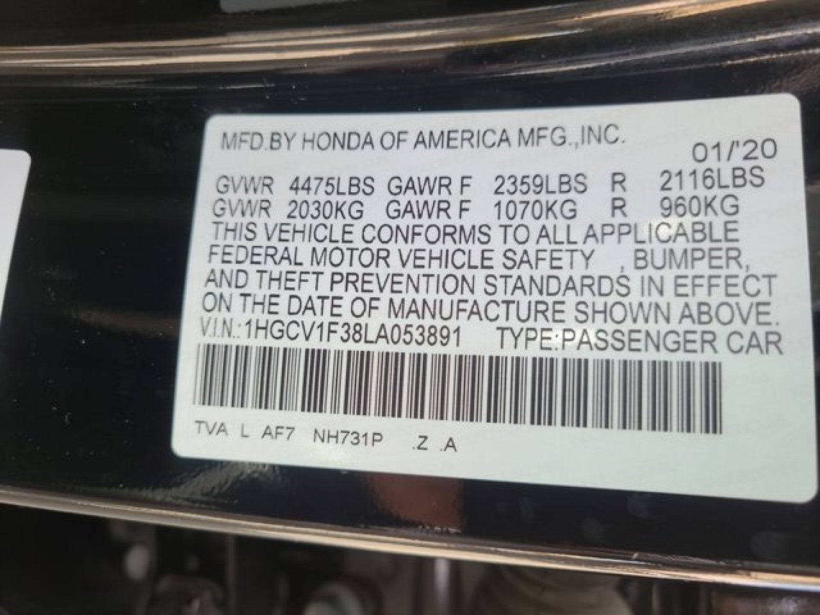 2020 Honda Accord Sedan Sport